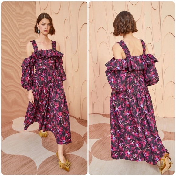 New! Ulla Johnson Caprice Floral Cold Shoulder Long Sleeve Cotton